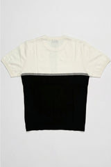 Weißes und schwarzes Strick-T-Shirt mit Farbblockmuster für Herren
