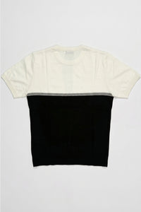 Weißes und schwarzes Strick-T-Shirt mit Farbblockmuster für Herren