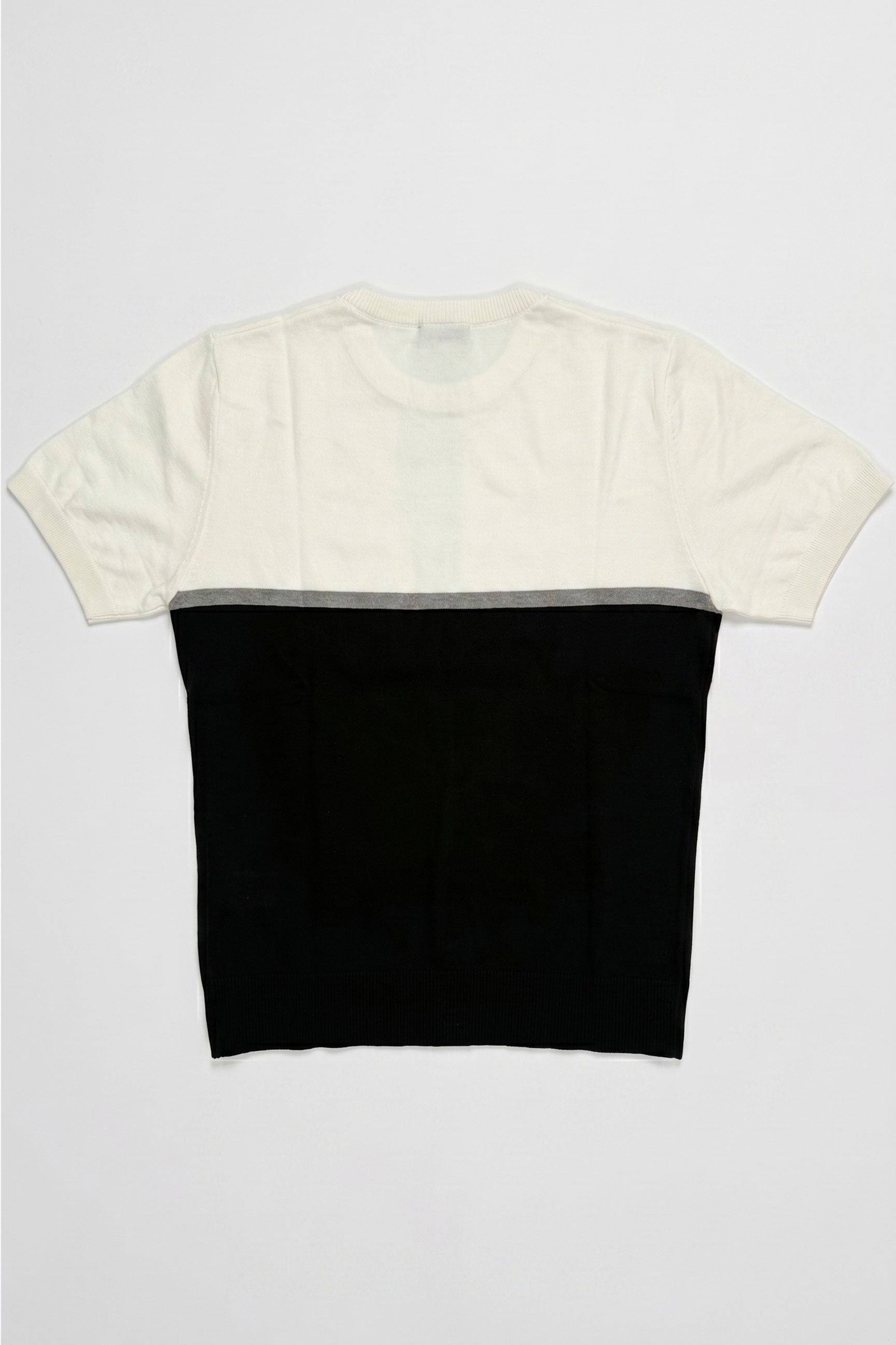 Weißes und schwarzes Strick-T-Shirt mit Farbblockmuster für Herren