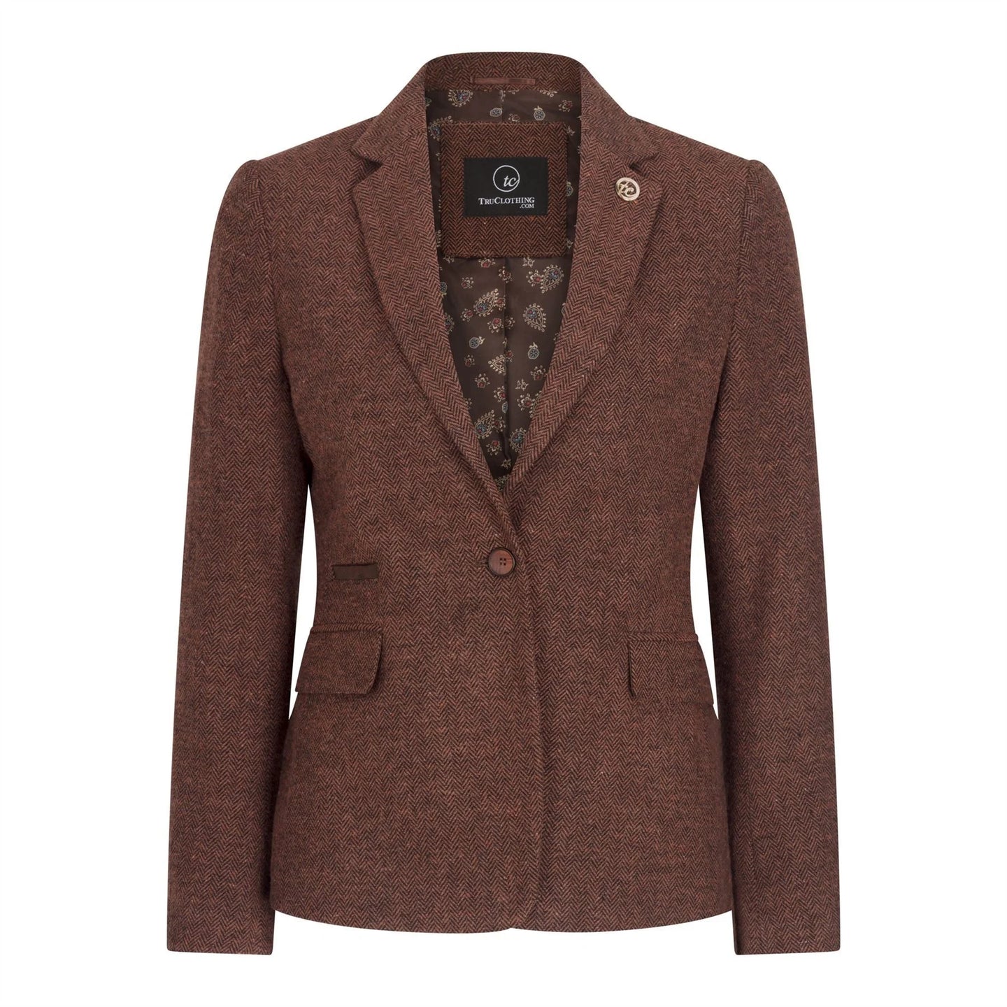 WS-12 - Damen-Tweed-Blazer, Fischgrätmuster, Wolle, Rostbraun
