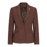 WS-12 - Damen-Tweed-Blazer, Fischgrätmuster, Wolle, Rostbraun