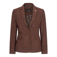 WS-12 - Damen-Tweed-Blazer, Fischgrätmuster, Wolle, Rostbraun