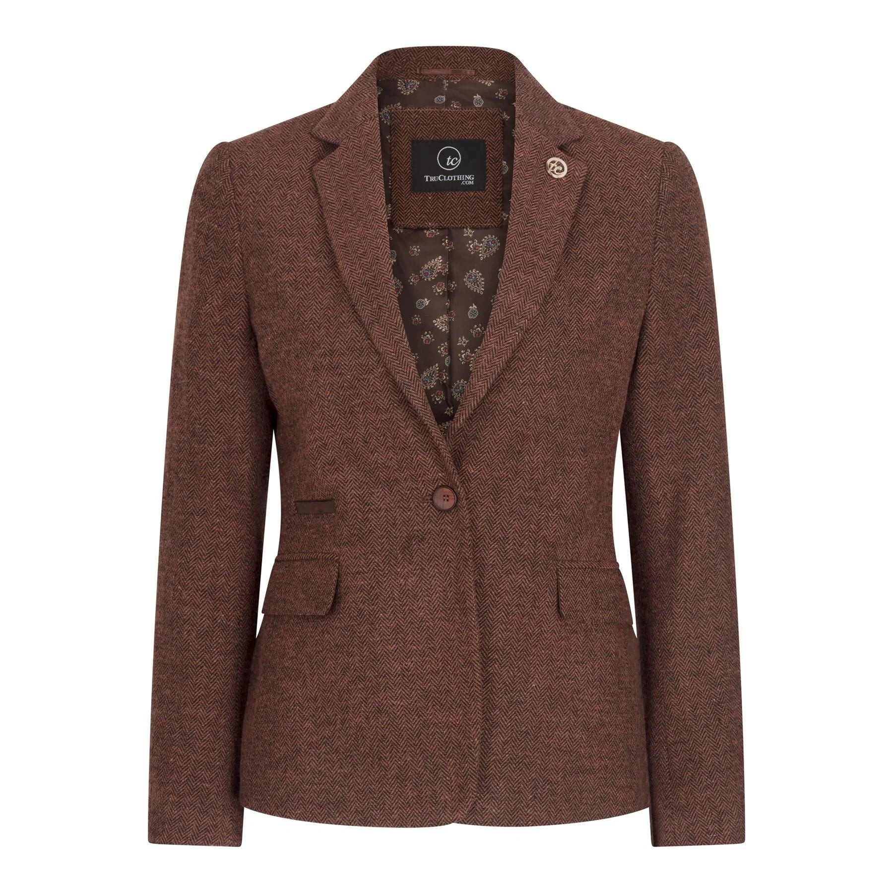 WS-12 - Damen-Tweed-Blazer, Fischgrätmuster, Wolle, Rostbraun