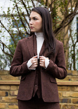 WS-12 - Damen-Tweed-Blazer, Fischgrätmuster, Wolle, Rostbraun