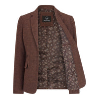 WS-12 - Damen-Tweed-Blazer, Fischgrätmuster, Wolle, Rostbraun