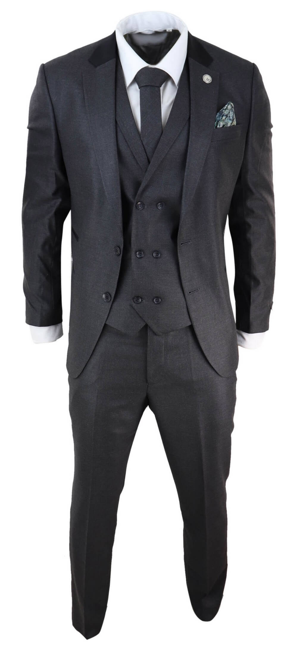 Mens 3 Piece Charcoal Grey Suit