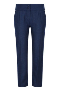 Womens Tweed Herringbone Trouser Navy Blue 1920s Vintage Classic Gatsby Blinders