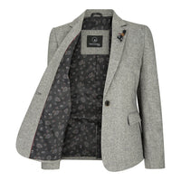 wsn03 - Grauer Tweed-Blazer für Damen, Elow Patch Peaky 1920er Jahre