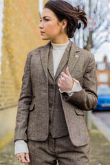 Womens Blazer  1920s Vintage Blinders Tan Brown Herringbone Tailored Fit